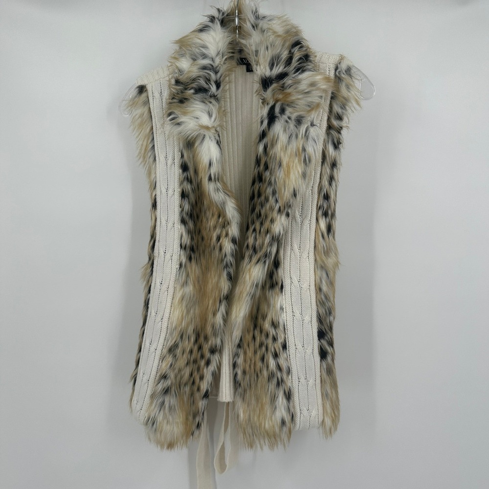 Womens Boho Chic Penny Lane Vest Size L Faux Fur Festival Hippie Animal Print
